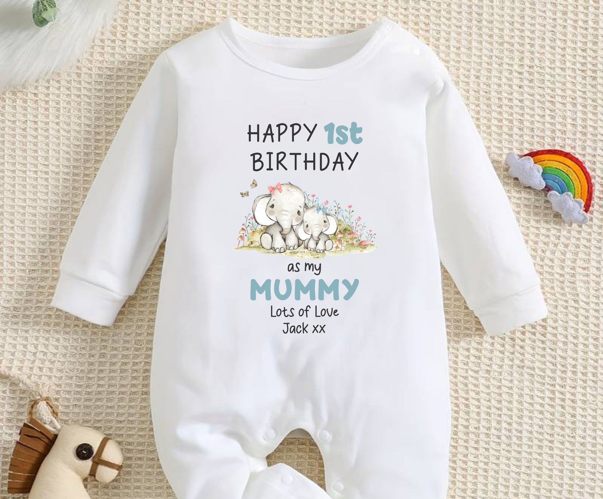 Happy 1st Birthday Mummy personalised Baby sleepsuit