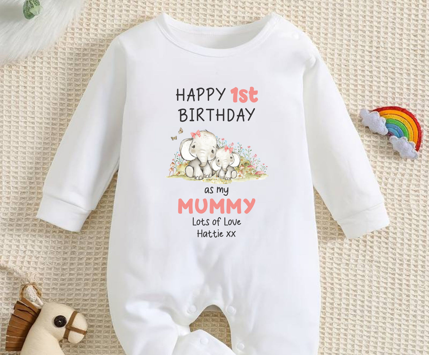 Personalised happy first birthday mummy baby romper