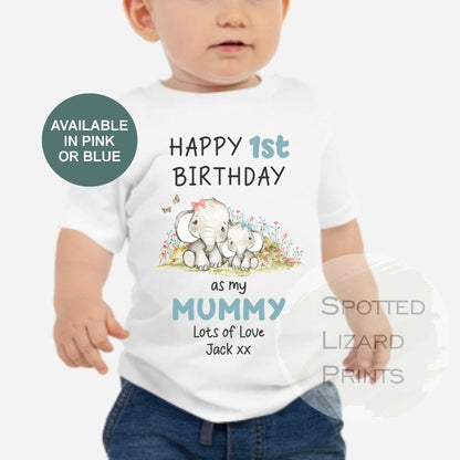 Happy First Birthday MUMMY Baby Outfit ELEPHANTS (First Birthday 1st Birthday Mummy Mum Birthday)