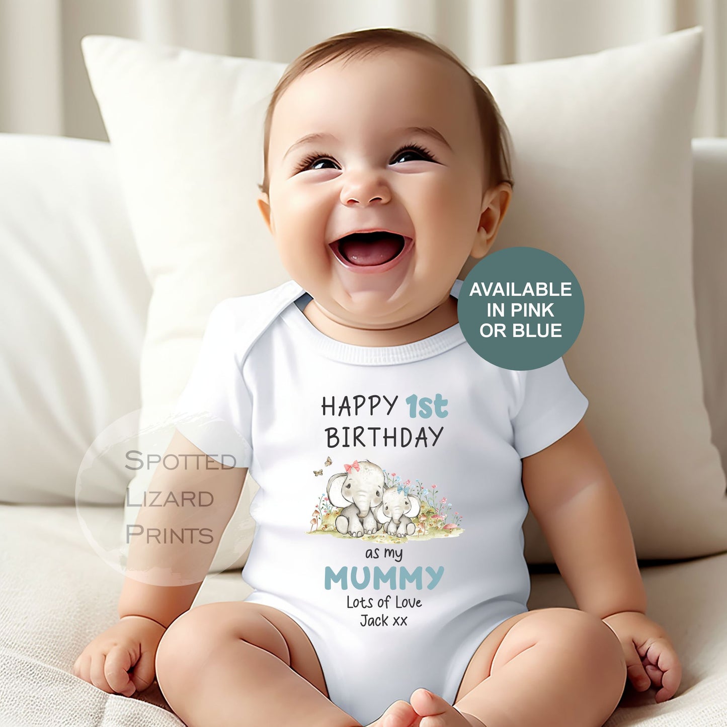 Happy First Birthday MUMMY Baby Outfit ELEPHANTS (First Birthday 1st Birthday Mummy Mum Birthday)