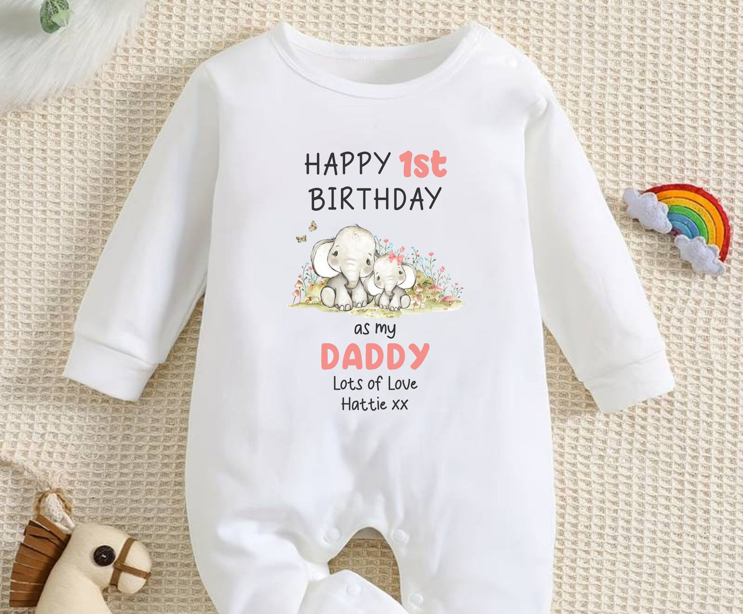 happy birthday daddy personalise white baby sleepsuit