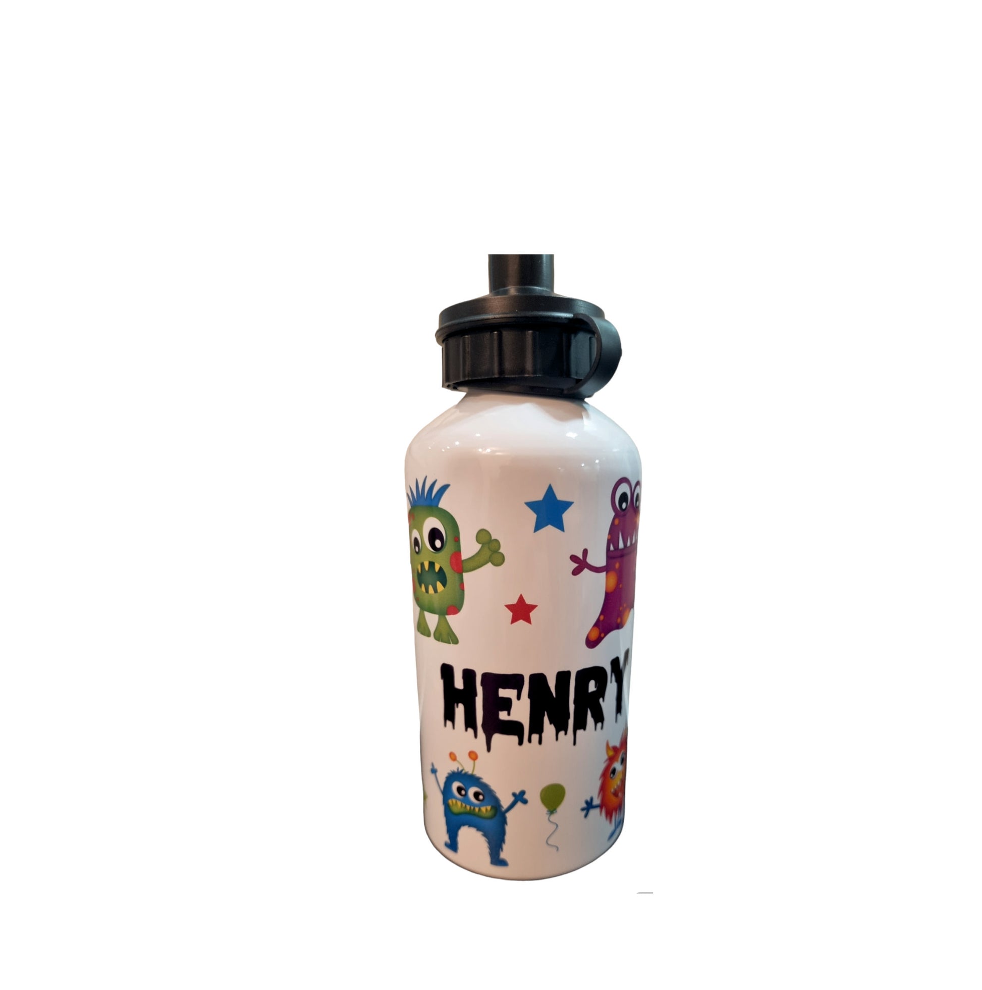 Personalised Happy Drinks Bottle. Unique Hand printed Gift. Aluminium Water Drink