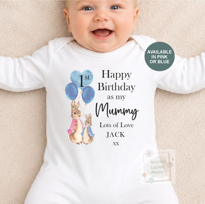 Personalised Peter Rabbit First Birthday as My Mummy Bodysuit, Baby First Birthday Outfit, Custom Birthday Baby Vest