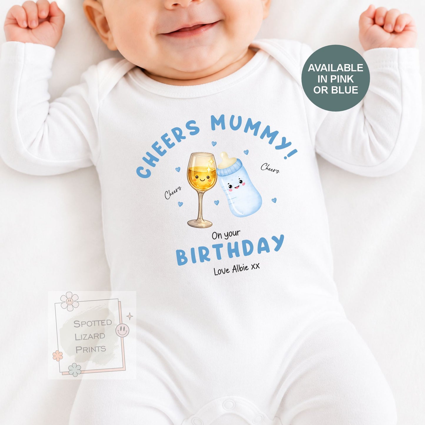 Personalised Cheers Mummy Birthday Baby Vest | Funny Baby Birthday Outfit | Custom Baby Bodysuit Sleepsuit | Mum Birthday Gift From Baby