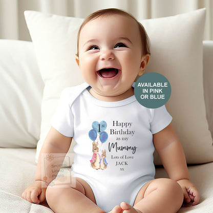 Personalised Peter Rabbit First Birthday as My Mummy Bodysuit, Baby First Birthday Outfit, Custom Birthday Baby Vest