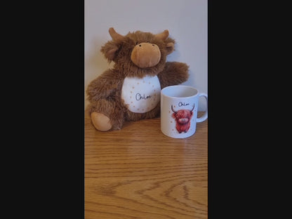 Highland Cow Soft Toy and Mug Gift Set - Ceramic Mug - Enamel Mug - Mother's Day Gift - Birthday gift - Cow