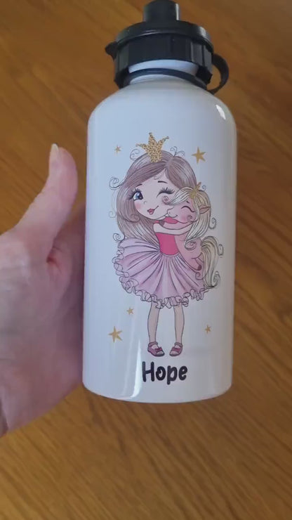 Personalised Cute Little Girl Unicorn Water Bottle Kids school bottle