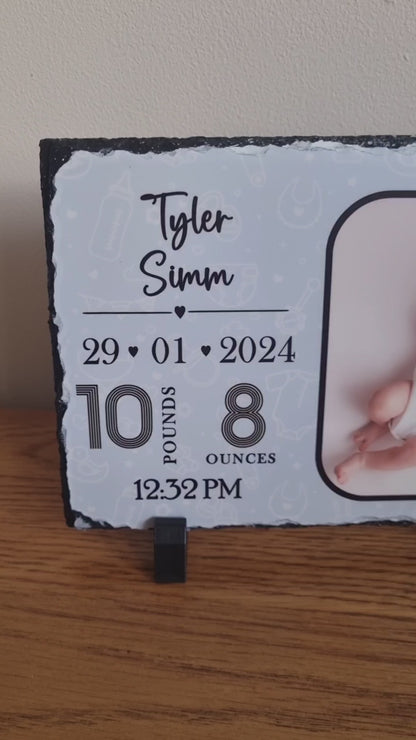 Personalised NEW BABY Photo Slate, Baby Birth Announcement Slate Plaque - Blue