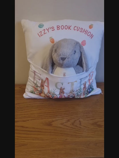 Personalised Easter Book Cushion, Peter Rabbit Easter Gift, Book Cushion