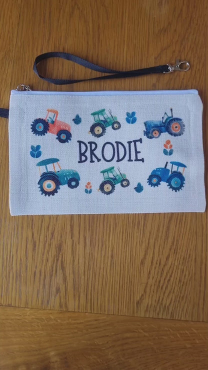 Personalised Tractor Pencil Case - Linen Bag, Make up bag, Purse