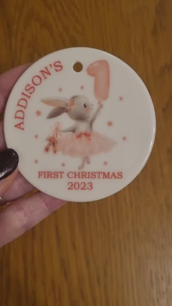 Personalised First Christmas Bauble Cute Ballerina Bunny Babies 1st Christmas Bauble - My 1st Christmas Ornament