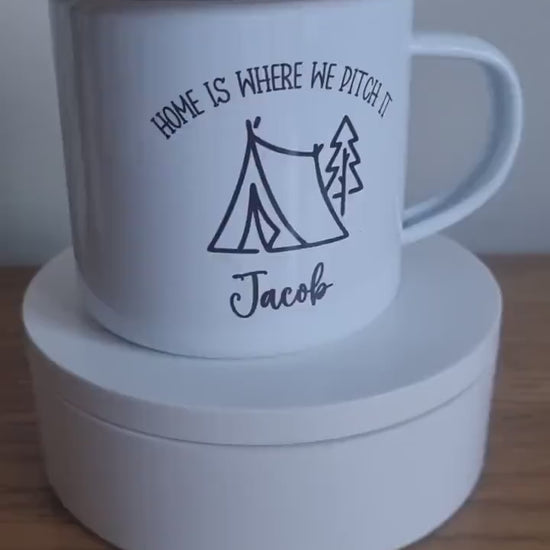 Personalised Camping Mugs, Camping Enamel Mug, Family camping mugs