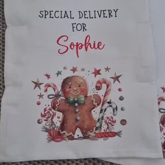 Personalised Christmas Santa sack - Gingerbread - Christmas Stocking - Christmas Eve sack