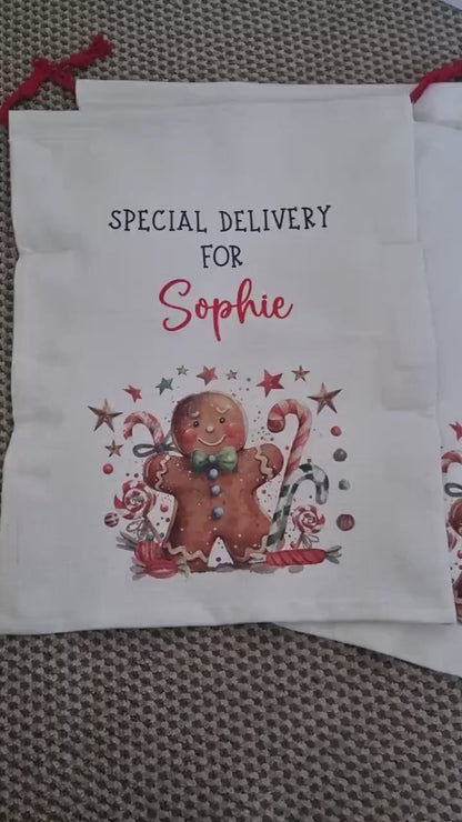 Personalised Christmas Santa sack - Gingerbread - Christmas Stocking - Christmas Eve sack