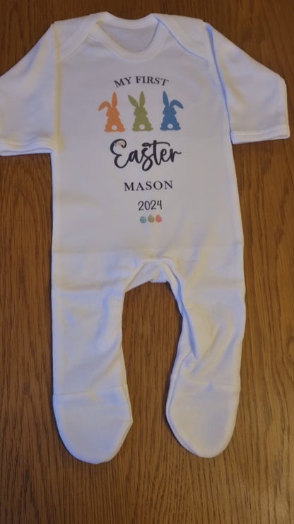 Personalised My First Easter Sleepsuit Baby Girl Outfit First Easter 1st Easter - Easter