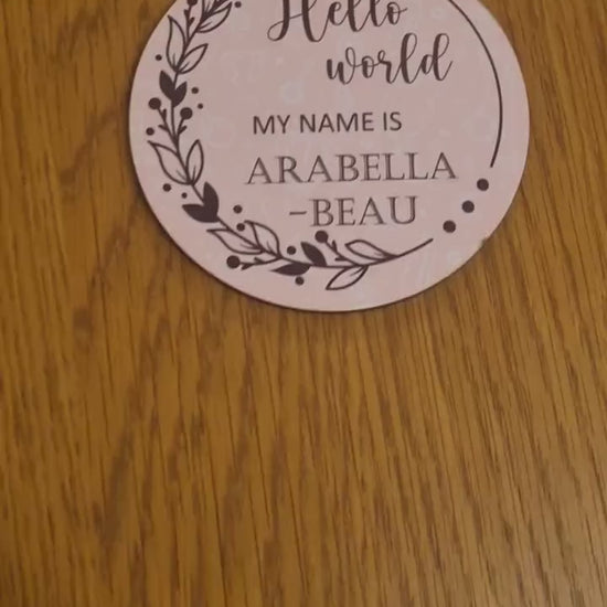 New baby arrival disc Hello World My Name is, New Baby Coasters