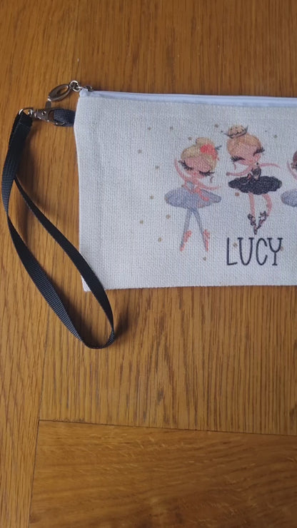 Personalised Ballerina Pencil Case, Make up Bag, School Kids Linen - Ballet Girls