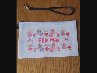 Personalised Fairies and Rainbows Pencil Case - Linen Bag, Make up bag, Purse