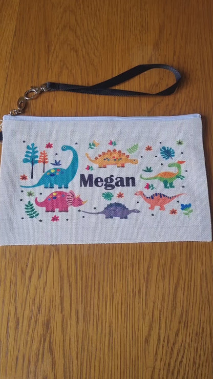 Personalised Dinosaur Pencil Case - Linen Bag, Make up bag, Purse