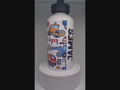 Personalised Trucks Kids Water Bottle l back to school drinks bottle - I Love Diggers - Construction