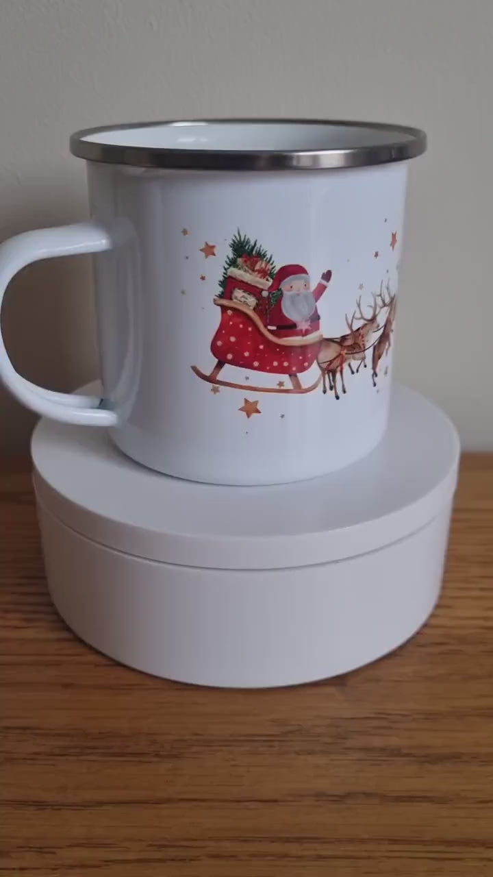 Personalised kids Christmas mug, hot chocolate mug, Christmas Eve, Christmas Eve box filler, Santa Sleigh Boy - Girl