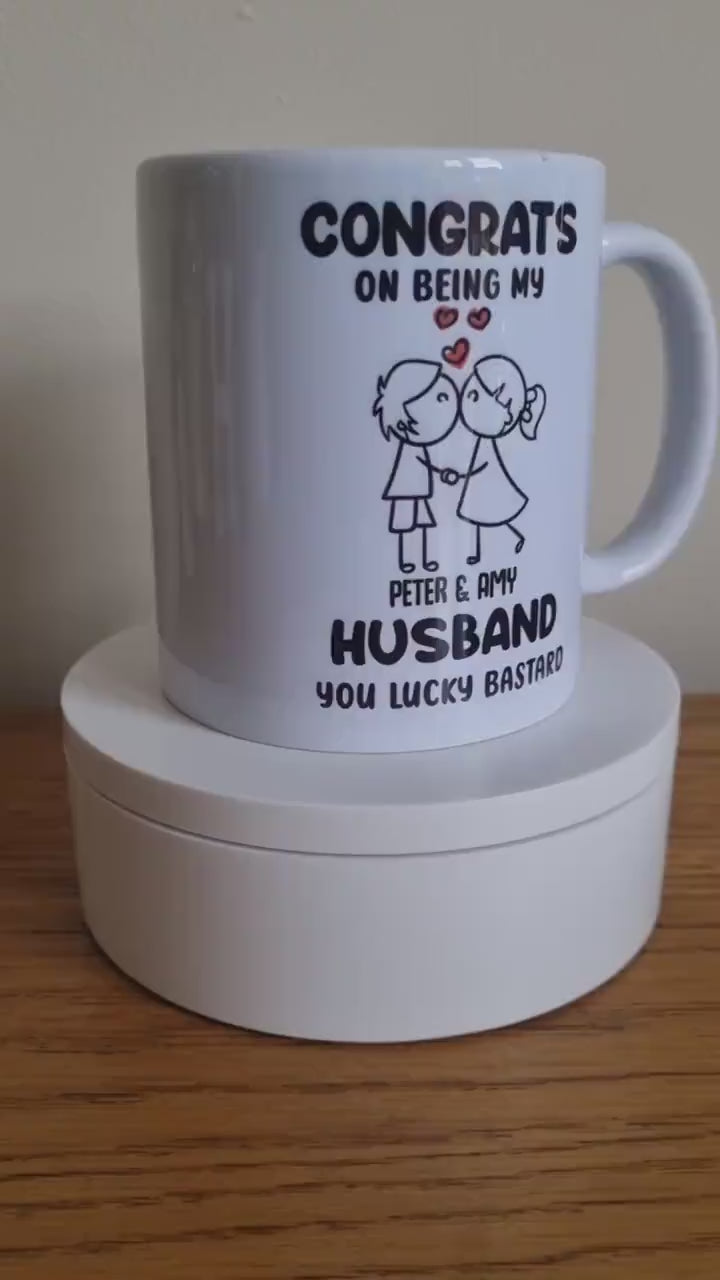 Personalised Congrats on Being my new Husband you lucky Bastard Mug | Mr and Mrs, Mr and Mr |Newlyweds Wedding Day Gifts