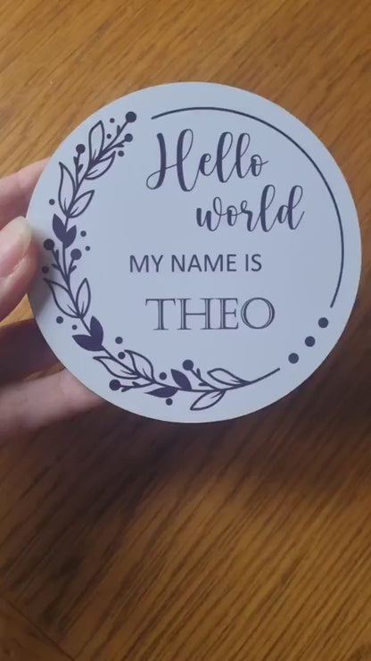 New baby arrival disc Hello World My Name is, New Baby Coasters