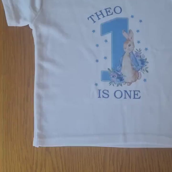 Personalised Peter Rabbit 1st Birthday T-shirt Little Boy Blue - One Today