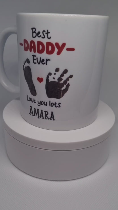 Personalised Best Daddy Ever Mug, Hand & Foot Print Mug - Best Grandad Ever Gift - Grandparent Mug