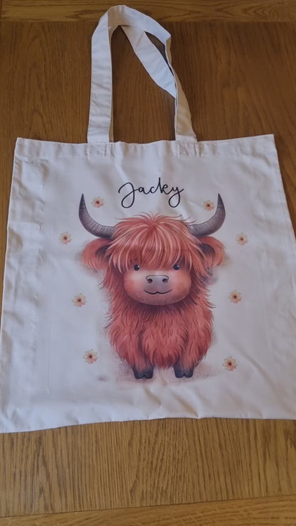 Personalised Highland Cow Bag - Cute Highland Cow Bag - Nannies Knitting Bag - Craft Bag - Shopping Bag