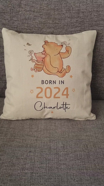 Winnie the Pooh and Piglet born in 2024 Pillow. New born Baby Pillow. Pregnancy announcement. Winnie the Pooh Gift