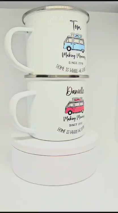 Personalised Campervan Mugs, Campervan Enamel Mug, Family Campervan mugs - Camping - Travel Mugs