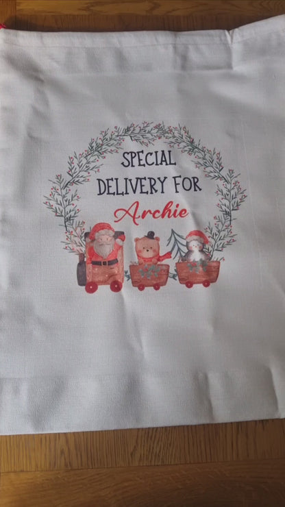 Personalised Christmas Santa sack - Santa Train - Christmas Stocking - Christmas Eve sack