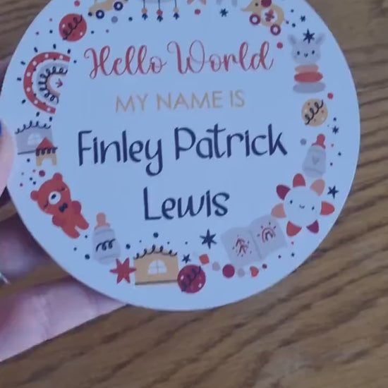 New baby arrival disc plaque Hello World My Name is, New Baby Coasters