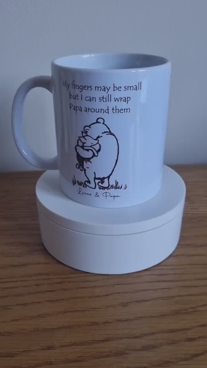 Personalised Classic Winnie the Pooh - My Fingers may be small but I can still wrap Grandad around them - Mug /Coaster for Grandad / Grandpa