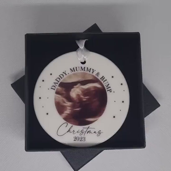 Personalised Mummy & Daddy to be bauble -  Scan Photo Gift, Baby Announcement, Coming Soon, Mummy and Daddy Scan Ornament