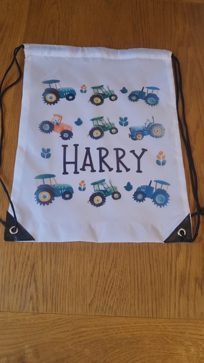 Personalised Tractor Kids Drawstring Bag - Swimming Bag - PE Bag - I Love Tractors