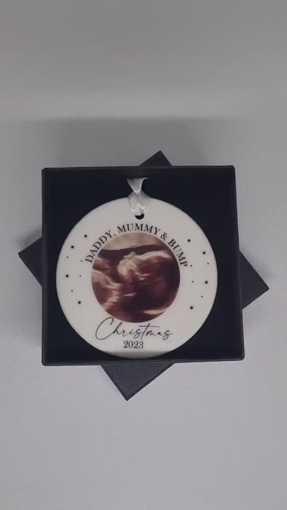 Personalised Bump First Christmas Bauble, Scan Photo Gift, Baby Announcement, Coming Soon, First Christmas, - Christmas Ornament