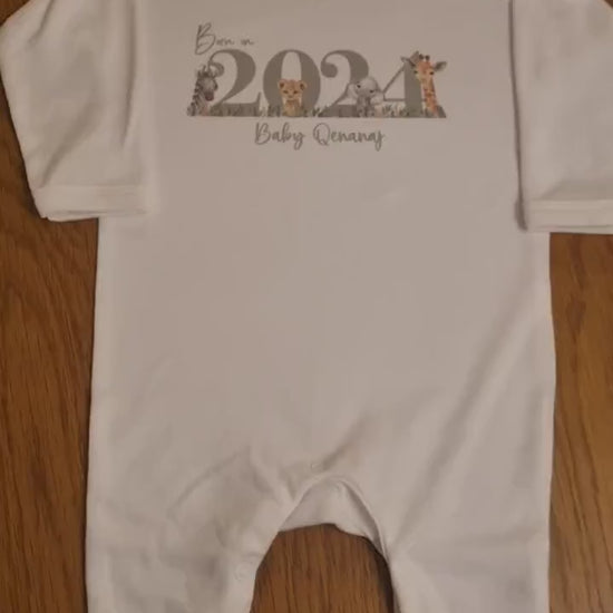 Personalised Born In 2024 Baby Rompersuit- New Baby Sleepsuit - Welcome to the World - Hello Baby