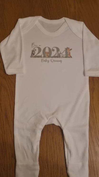 Personalised Born In 2024 Baby Rompersuit- New Baby Sleepsuit - Welcome to the World - Hello Baby