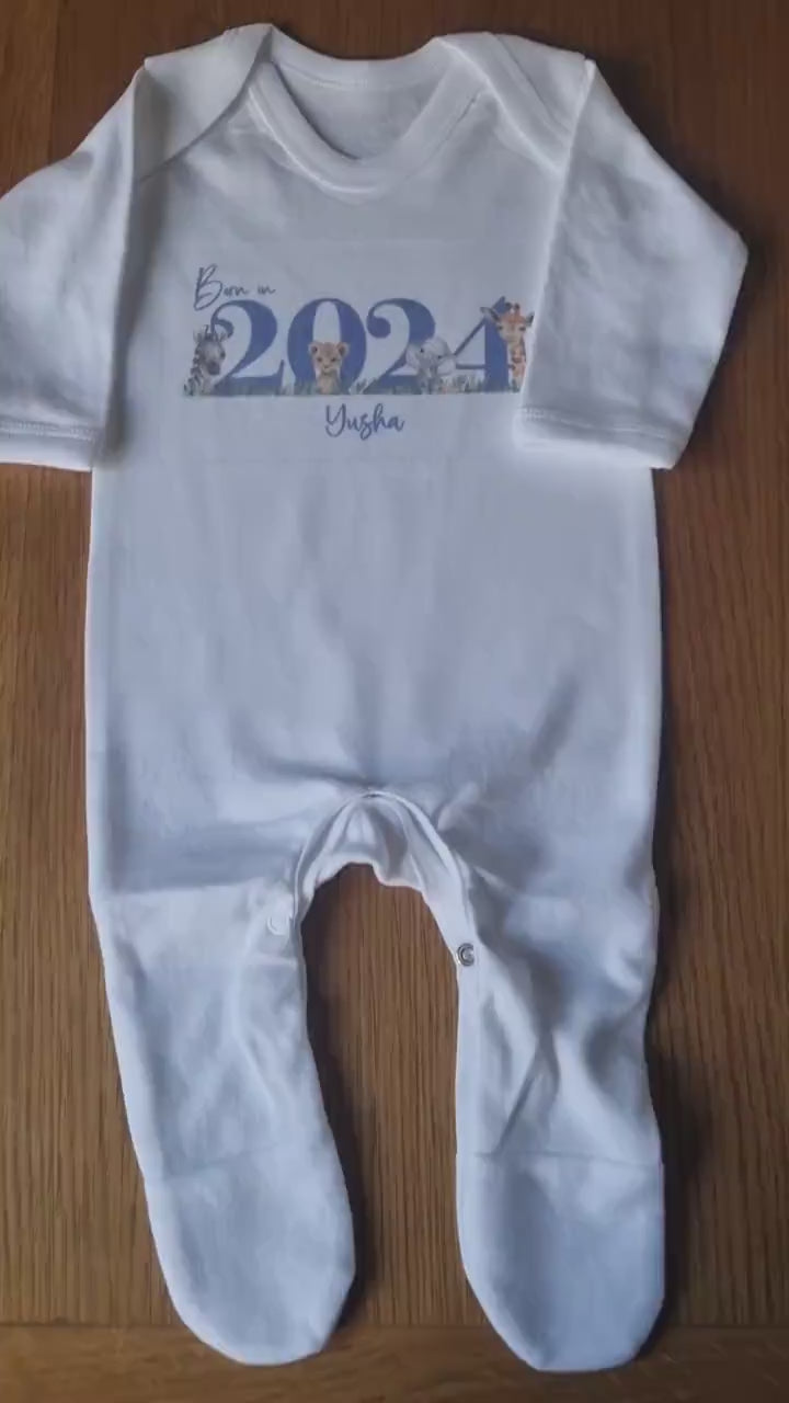 Personalised Born In 2024 Baby Rompersuit- New Baby Sleepsuit - Welcome to the World - Hello Baby