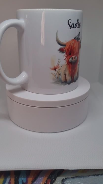 Personalised Highland Cow Mug / Coaster for Mum / Mummy - Set - Cute Highland Cow - Mother's Day