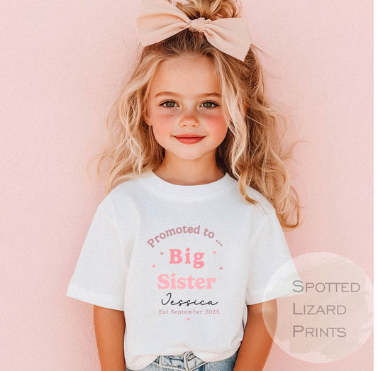 Big Sister Kids T-shirt- Sisters Toddler Clothing Cute T-shirt Siblings Gift Idea - Older Sister Pastel Colours Top, Promoted to Big Sister