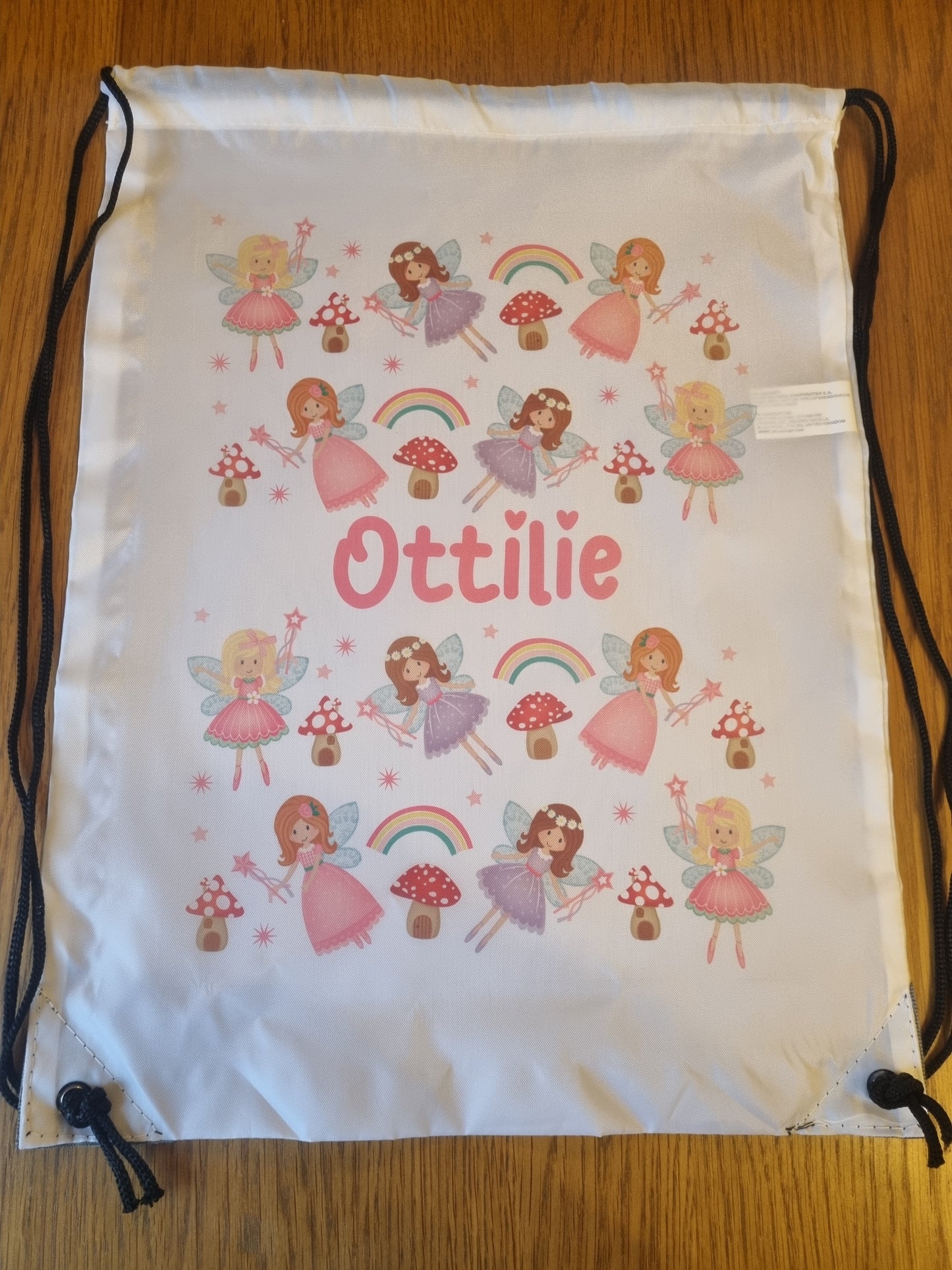 pink fairy drawtring bag