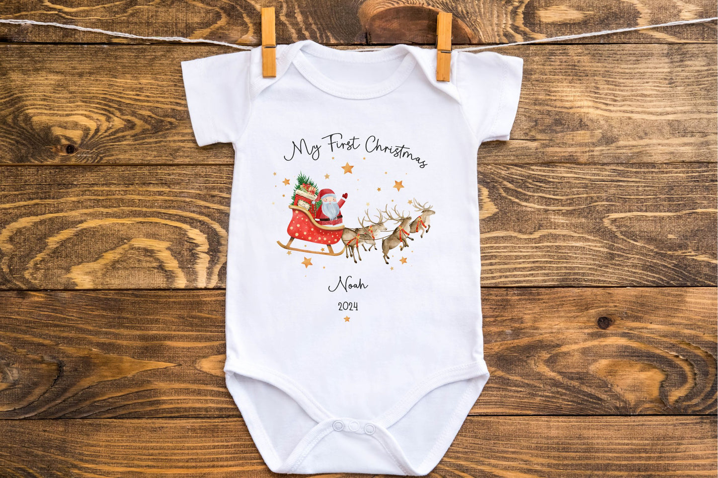 first christmas santa sleigh baby vest