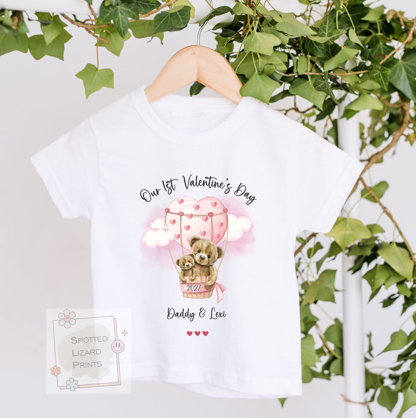 Personalised First Valentine's Day Baby Outfit, Custom Baby Bodysuit, Teddy Bear Sleepsuit, Daddy & Me Gift, Baby Bib, Vest, T-Shirt
