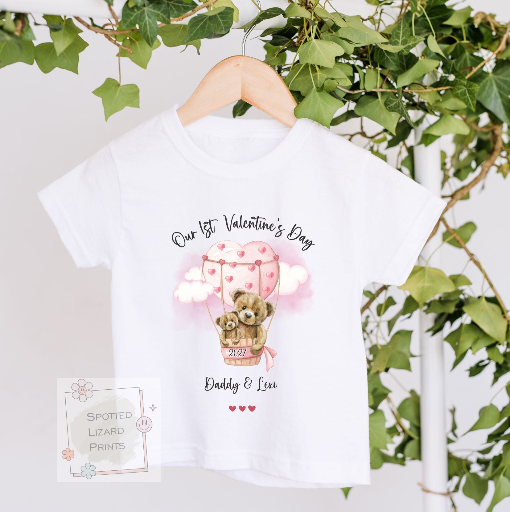 Personalised First Valentine's Day Baby Outfit, Custom Baby Bodysuit, Teddy Bear Sleepsuit, Daddy & Me Gift, Baby Bib, Vest, T-Shirt