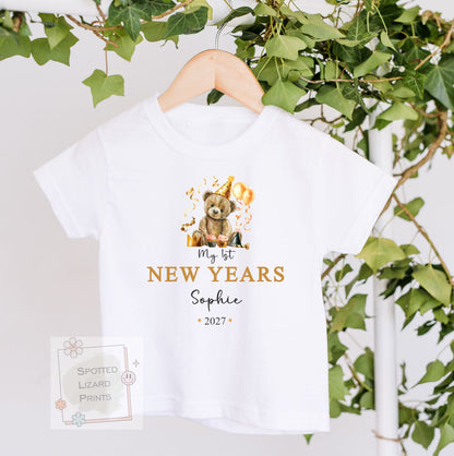 Personalised First New Years Eve Baby Outfit- My First New Years Eve Sleepsuit or Vest - 1st New Year Teddy