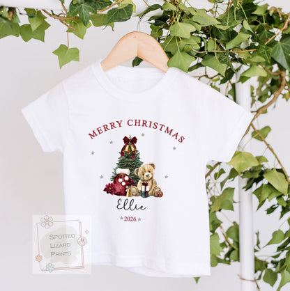 Personalised Merry Christmas Baby Outfit, Custom Christmas Baby Bodysuit, Teddy Bear Christmas Jumper, First Christmas Gift, Kids Tee