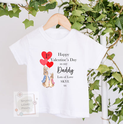 Personalised Baby 1st Valentine’s Day Outfit, First Valentine as My Daddy, Baby Vest Sleepsuit Bib Jumper T-Shirt, Peter Rabbit Style